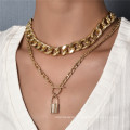 Punk style exaggerated thick chain double-layer necklace hip-hop street style lock key metal pendant necklace